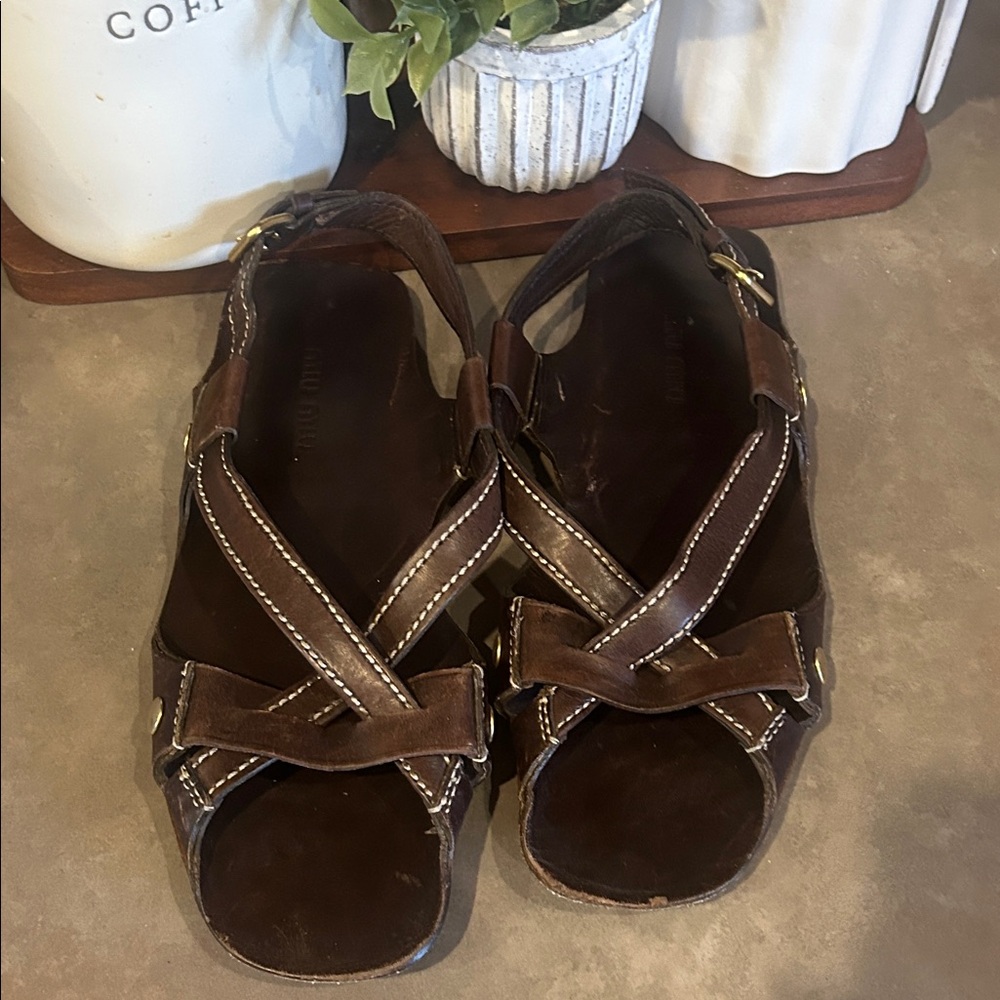 Miu Miu Classic Dark Brown Leather Slingback Sandals - Picture 8 of 9